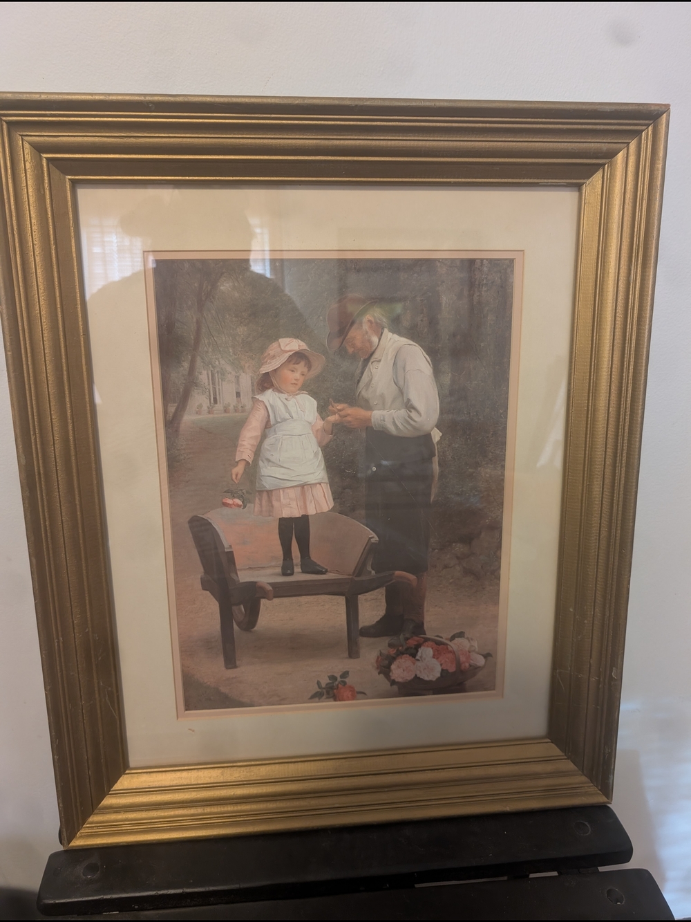 Vintage Gold Framed Print of Girl and Elderly Man